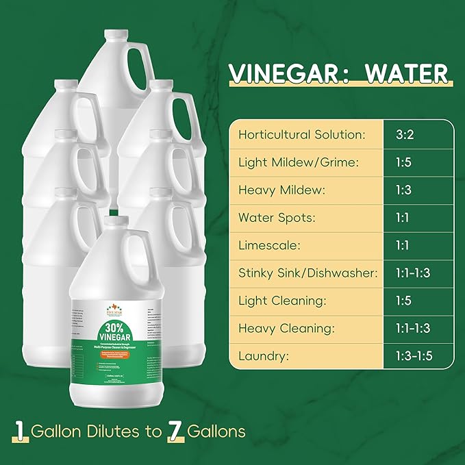 30% Vinegar Concentrated | White Vinegar for Cleaning and Garden | Horticultural, Home, and Outdoor Pure | Max Performance 7X Power | with Instructions (4 Gallon (512 oz))
