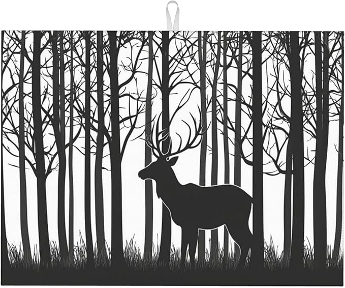 Deer Dish Drying Mat for Kitchen Counter Microfiber Super Absorbent Non-Slip Dish Drying Pad for Countertops Dishes Utensils Stylish Quick-Dry Machine Washable 18x24 Inch
