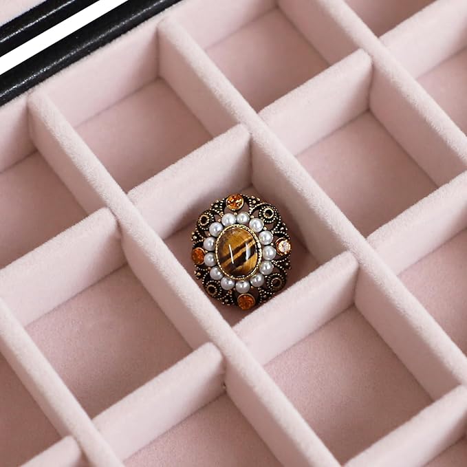 Wudygirl Small Jewelry Box 24 Grid Jewelry Organizer Velvet Jewelry Tray with Clear Lid Earring Holder Organizer Ring Holder Ring Display for Women Jewelry Display Case Drawer Inserts (Pink)