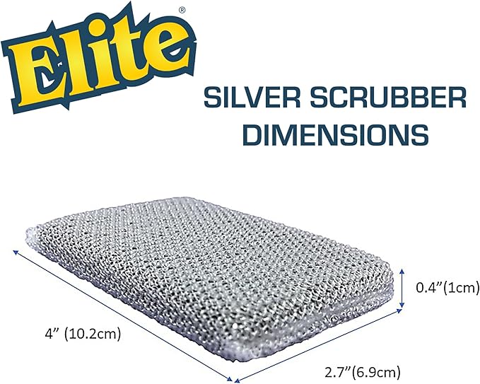 Elite Silver Scrubber Sponge, 6 Pack, Non Scratch, Sponges for Kitchen and Household Use, Made in USA (Regular)