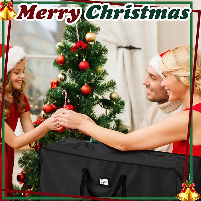 Paterr 4 Pack 7.5 ft Christmas Tree Storage Bags 600d Oxford Heavy Duty Waterproof Disassembled Holiday Tree Storage Box Container with Handles and Zippers(Black)