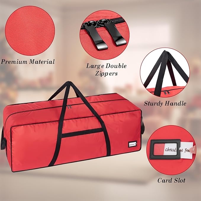Heavy Duty Christmas Tree Bag 7.5 FT with Dual Zippers and Reinforced Handles Wide Opening, Large Capacity fits for Artificial Christmas Tree, Red