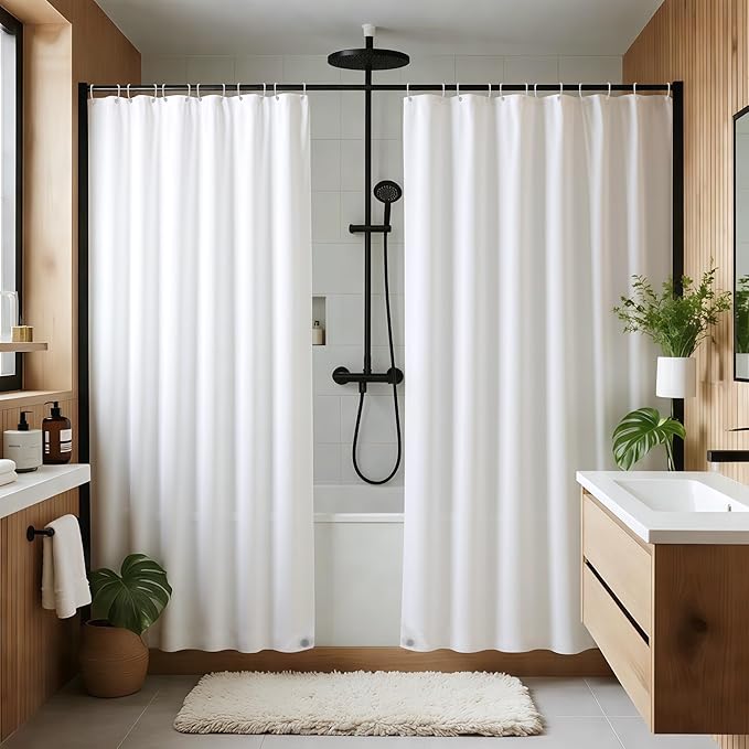Biscaynebay Fabric Shower Curtain Liner 72x72 Inch-4 Packs White Water Resistant Bathroom Curtains-Hotel Soild Polyester Shower Liners Washable with Magnets