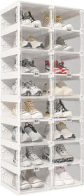 ANTBOX Foldable Shoe Rack,Shoe Organizers for Closet Plastic Shoe Storage Box Space Saving for Entryway, Large Sturdy Stackable Sneaker Cabinet Bins with Magnetic Clear Door 8 Tiers 16 Pairs