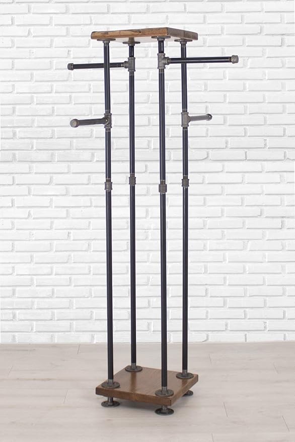 Industrial Pipe and Wood Clothes Rack 4-Way, Garment Rack, Clothing Rack, Closet Organizer, Clothing Storage and Display