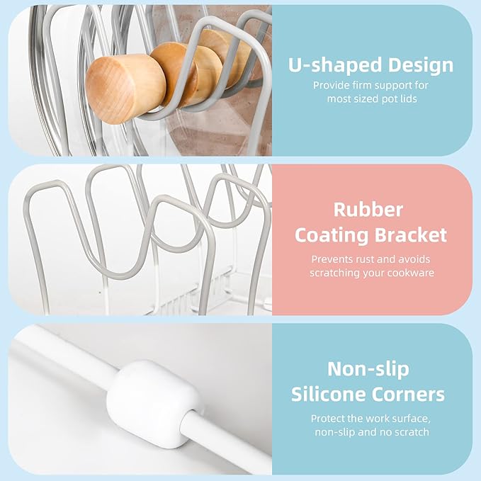 ROOHUA Pot Rack Organizer -Expandable Pot and Pan Organizer for Cabinet,Pot Lid Organizer Holder with 10 Adjustable Compartment for Kitchen Cabinet Cookware Baking Frying Rack