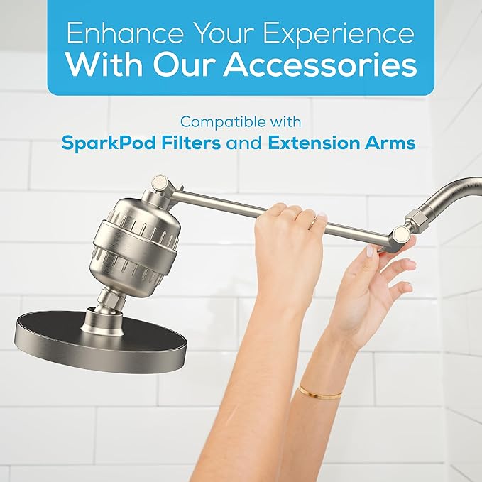 SparkPod Shower Head - High Pressure Rain - Premium Quality Luxury Design - 1-Min Install - Easy Clean Adjustable Replacement for Your Bathroom Shower Heads (Elegant Brushed Nickel, 6 Inch Round)