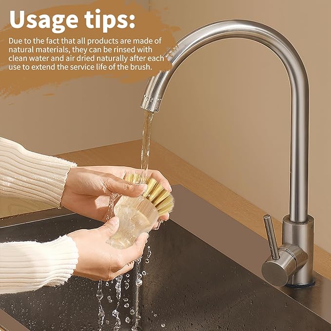 VALENTISE 4 Pack Bamboo Dish Brush Set, Natural Palm Dish Scrubber for Pots and Vegetables, Sisal Bristle Bamboo Scrub Brush for Cleaning Dishes and Pans