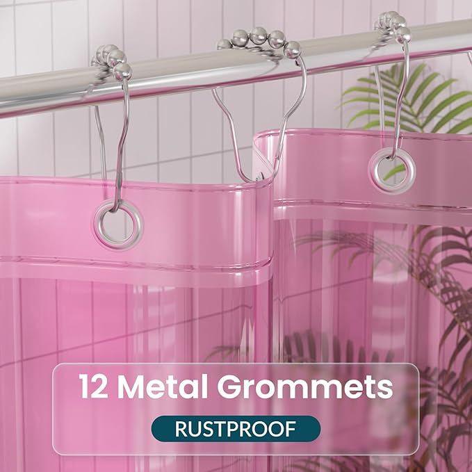 Titanker Shower Curtain Liner, Plastic Shower Liner PEVA 72 x 72 Lightweight Waterproof Shower Curtains for Bathroom with Magnets and Grommets, Clear Pink