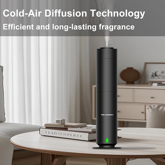 Waterless Scent Diffuser Kit, Includes 5 Premium Oils, 2000 Sq.Ft Coverage, Hotel Collection Scent Diffuser for Home, Studio, Essential Oil Diffuser Large Room, Remote & APP Control - Black