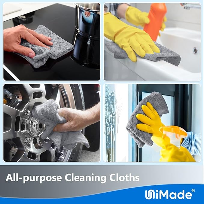 UNIMADE Microfiber Cleaning Cloth, 100 Sheets Microfiber Towels for Cars Commercial Grade Washcloths Lint-Free Bulk Shop Towel Cleaning Rags for Mechanic Restaurant Garage Housekeeping, 11"x 9", Grey