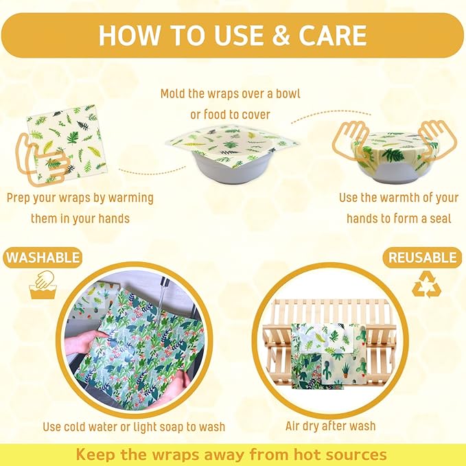Reusable Beeswax Wrap - 9 Pack Beeswax Wraps for Food, Eco-Friendly Beeswax Food Wraps, Bread Sandwich Wrapper - Organic, Sustainable, Zero Waste, Reusable Plastic-Free Food Wrap, 1XL, 3M, 5S