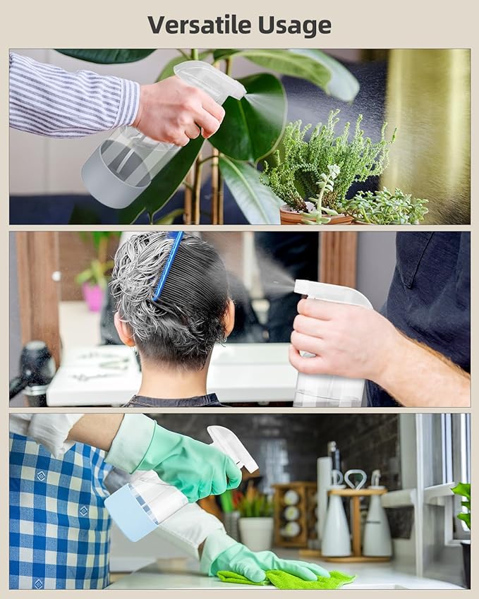 Worldgsb 4 Pack Glass Spray Bottles 8 oz, Empty Refillable Containers with Silicone Sleeve Protection, Glass Spray Bottles for Cleaning Solutions, Hair and Plants with Adjustable Nozzles Blue&Grey