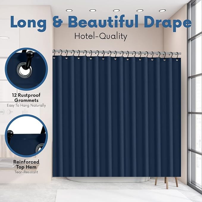 Italian Collection PEVA Shower Curtain Liner 6G Thick, PVC-Free 72" x 72" – Waterproof Bathroom Shower Liner with Metal Grommets & Weighted Bottom Hem – Standard Tub & Stall – Navy