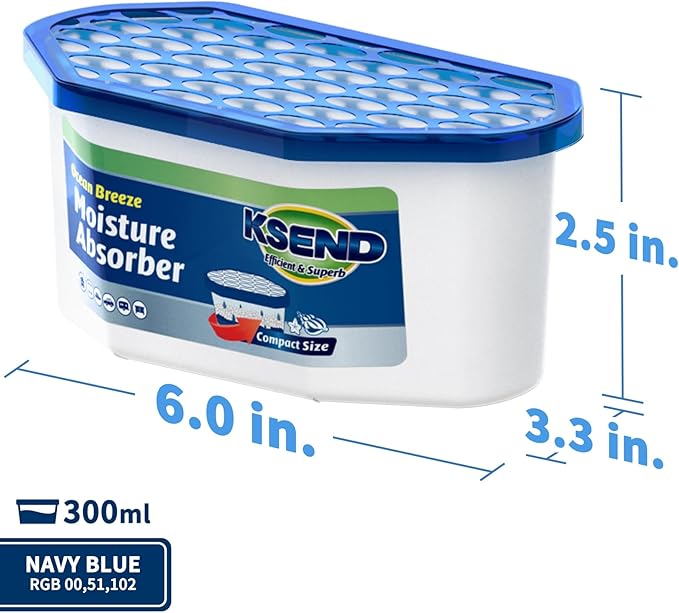 Ksend Moisture Absorbers, 12 Pack, Compact Dehumidifier for Closet, Efficient Humidity Absorber Boxes, Moisture Absorber for Closet, Odor Eliminator with Ocean Fragrance, Navy Blue, 6.4oz, 300ml