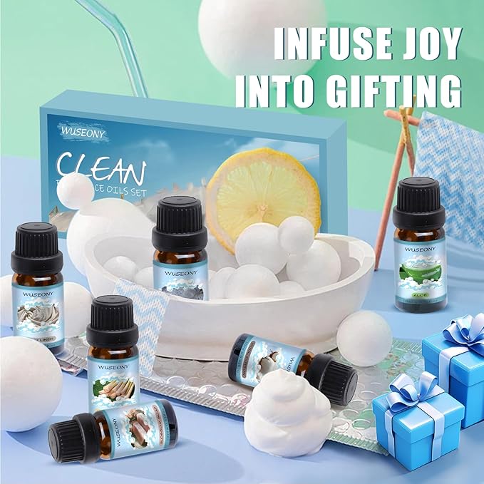 Clean Fragrance Oils Set, Premium Essential Oils for Diffuser for Home, Scented Oil for Soap & Candle Making Scents - Lemongrass, Aloe, Blossom Soap, Fresh Linen, Soft Powder, Cool Cotton