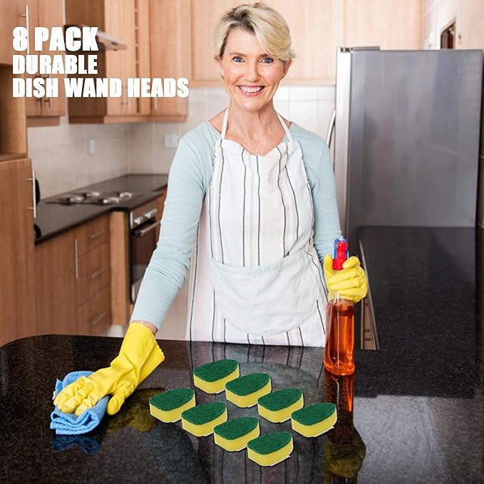 DYMOLL Dish Wand Refills 8Packs,Sponge Replacement Heads,Dish Wand Sponge Refill for Kitchen Cleaning