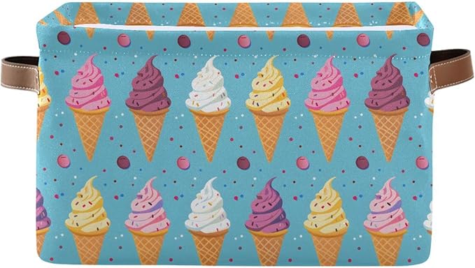 ALAZA Ice Cream Summer Blue Foldable Storage Box Storage Basket Organizer Bins with Handles for Shelf Closet Living Room Bedroom Home Office 1 Pack
