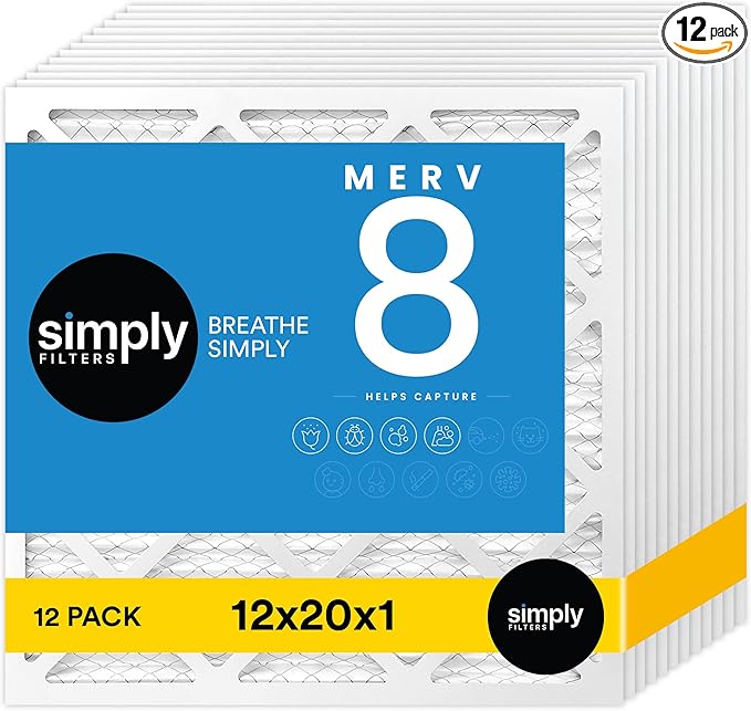 Simply 12x20x1 Air Filter, Merv 8, MPR 600, 12 Pack, Furnace Air Filter for HVAC (Actual Size: 11.75"x19.75"x0.75") DUST, Pet, & Allergy Control