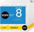 Simply 12x20x1 Air Filter, Merv 8, MPR 600, 12 Pack, Furnace Air Filter for HVAC (Actual Size: 11.75"x19.75"x0.75") DUST, Pet, & Allergy Control