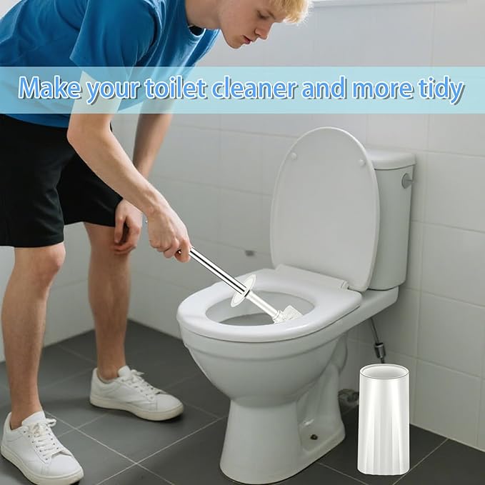 Toilet Brush and Holder Set, Compact Toilet Bowl Brush with Stainless Steel Handle, Hard Bristles, Drip-Proof, Easy to Assemble, Deep Cleaning White