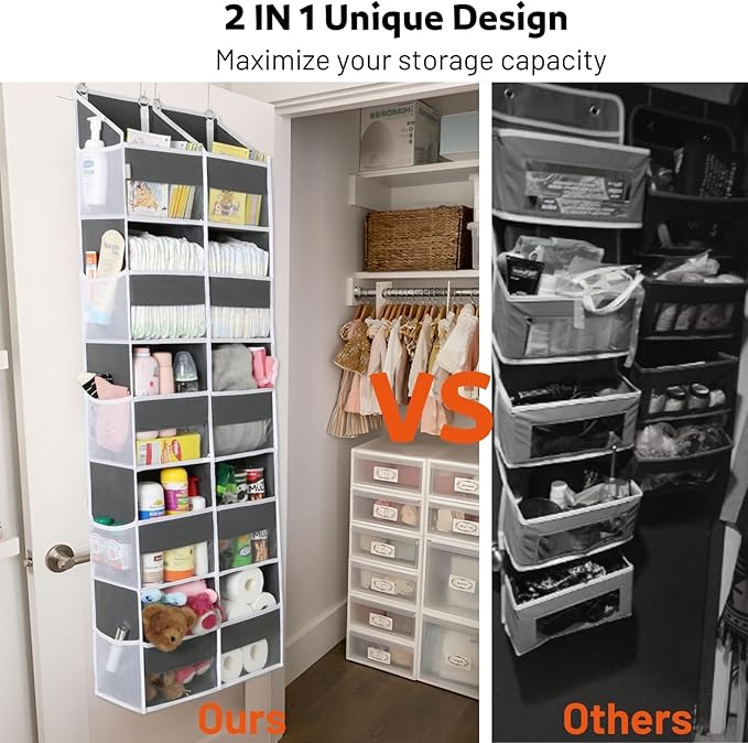 Over the Door Organizer 5 Tiers, Extra Large Behind Door Storage of 10 Compartments, 80 lbs Weight Capacity Over Door Organizer, Door Hanging Organizer for Closet, Diaper Organizer, Room storage | Behind Door Storage, Over Door Organizer, Room storage