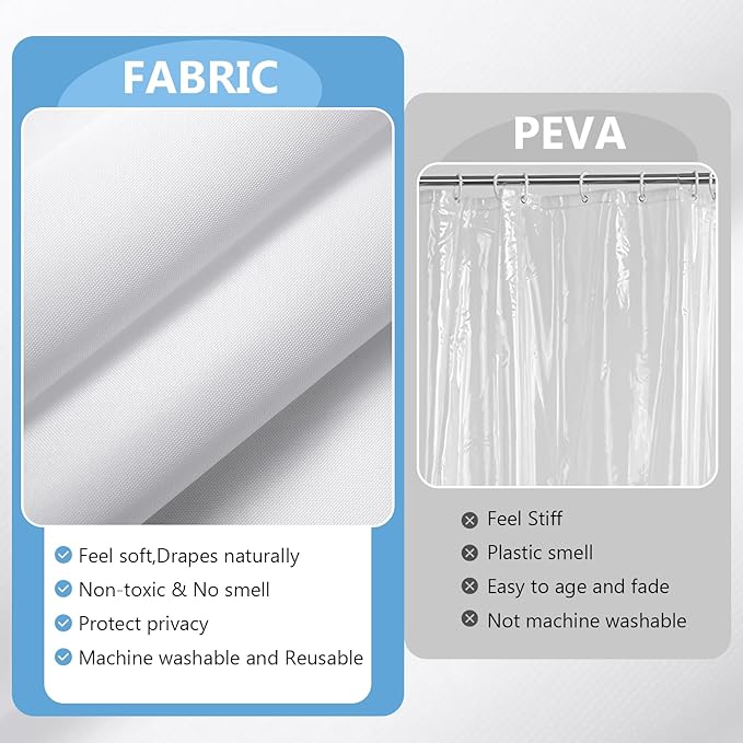 PILOTSHARK 120GSM Ultimate Waterproof Fabric Shower Curtain Liner - TPU Lamination Technology with 3 Magnets,Machine Washable,71x72 Inch Soft Cloth Shower Curtain or Shower Liner,for Bathroom(White)