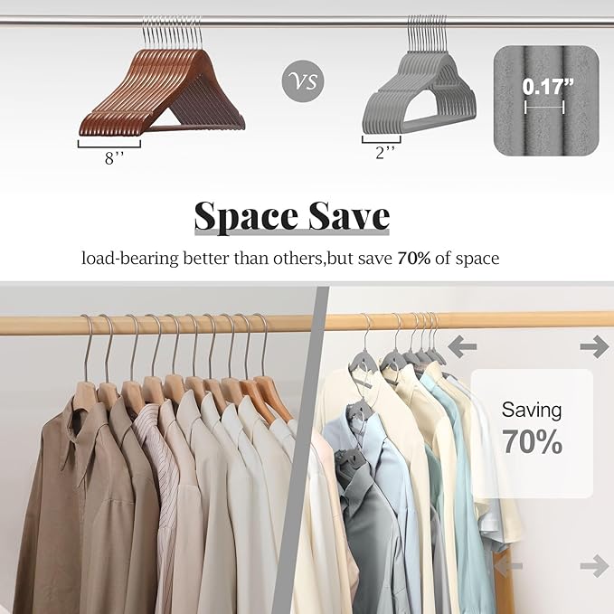 UEAKPIC Velvet Hangers 50 Pack, S-Shaped and Stackable Non Slip with 360°Swivel Hook, Ultra Thin and Space Saving Flocked, for Suits, Shirts, Coats, 15Lbs Capacity Heavy Duty, Grey