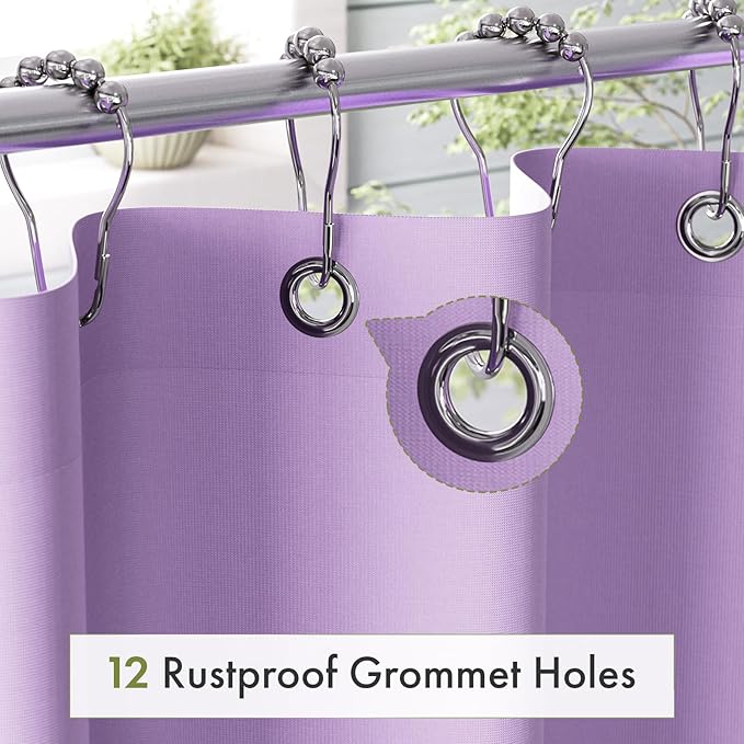 Amazer Lavender Purple Shower Liner Cloth Waterproof, Soft Shower Curtain Liner Fabric with Weighted Stones, Washable Shower Curtain and Liner 2-in-1, 120G Heavy Duty, 12 Grommet Holes, 72 x 72 Inches