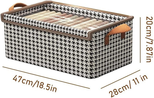 4PCS Foldable Storage Box with Lid - Extra Large Fabric Closet Organizer for Clothes, 18.5x11x7.9 Inch Canvas Bin, Collapsible Design for Bedroom, Shelf, Closet, Underbed (Black & White)