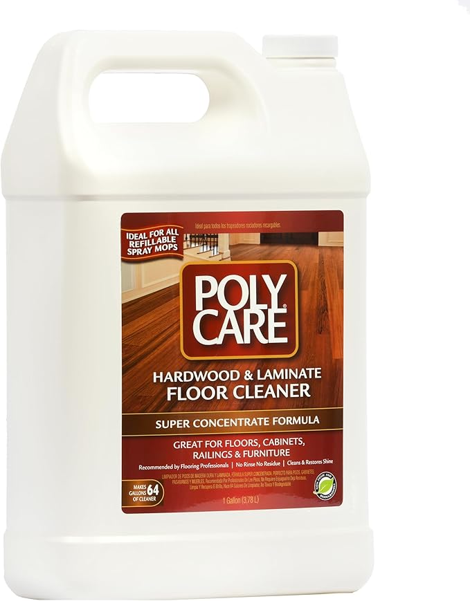 PolyCare Hardwood Floor Cleaner Super Concentrate - 128 Fl Oz - Fresh- Dilute Concentrate with Water for Spray Mops and Spray Bottles - Residue-Free Floor Cleaning Solution