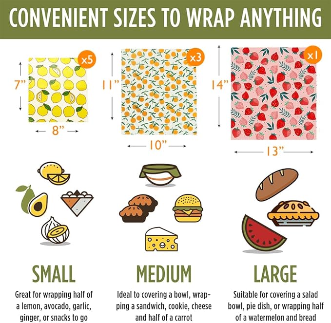 EcoHMVerve Beeswax Reusable Food Wraps for Bread & Sandwiches – Organic Cotton, Beeswax & Pine Resin Reusable Food Wrap with Multi-function brush– Eco-Friendly Kitchen Storage
