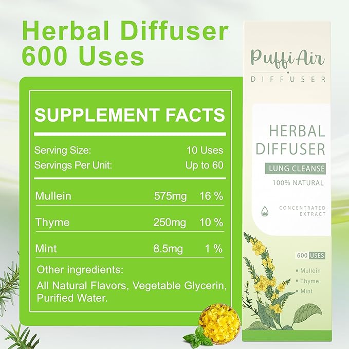 PUFFIAIR Focus Energy Duo Herbal Diffuser Pen Set | Mullein and Caffeine Inspired Blends | Green Orange | 2 Count