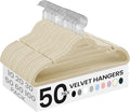 SONGMICS Velvet Hangers 50 Pack, Non-Slip Clothes Hangers, Suit Hangers with Shoulder Notches, Pants Bar, 360° Swivel Hook, Space-Saving, for Closet, Sand Beige UCRF029K05