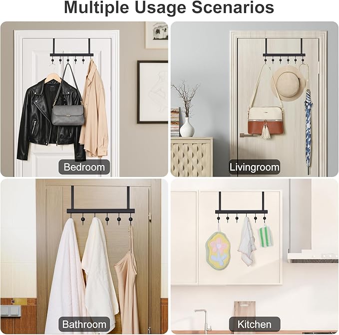 TOPIA HANGER Over The Door Hooks for Hanging, Towel Hooks Towel Racks for Bathroom, Coat Hooks Coat Rack Over The Door Organizer Hanging, Wooden Door Hangers for Coat Towel Hat Purse CT72B - 2 Pack