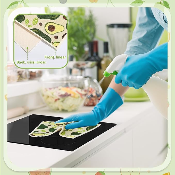10 Pack Swedish Dishcloths for Kitchen- Reusable Paper Towels Washable Swedish Cloths Fruit Prints Dish Wipes with Adhesive Clips- Super Absorbent Fast Drying Kitchen Sponge for Cleaning Dishes
