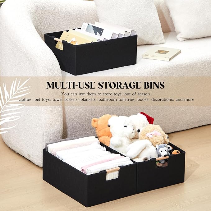 1 Pack Fabric Storage Bins for Closet Shelves, Rectangle Wardrobe Organizer with Handle, Collapsible Shelves Storage Basket for Sorting Clothes and Toy (Black,15 x 10.6 x 6 Inch)