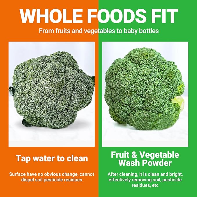 Fruit & Veggie Wash Powder, Natural Organic Produce Cleaner for Pesticides & Wax Removal, Gentle Enough for Baby Food, Fruit vegetable wash,Single Ingredient, 50 Washes, 4.2oz (120g)