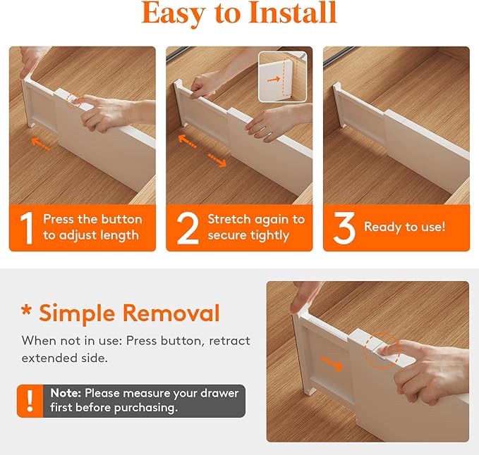 Lifewit 6 Pack Drawer Dividers Plastic 6" High, 13.5-22" Adjustable Drawer Organizers for Clothes, Expandable Dresser Separators in Bedroom/Bathroom/Kitchen/Office Organization and Storage, PLS6