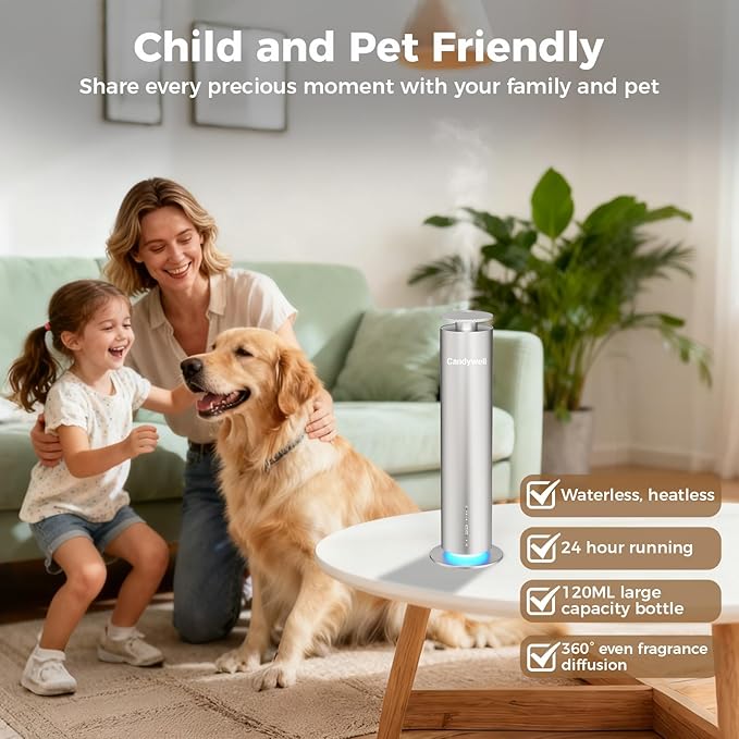 Waterless Scent Diffuser - Essential Oil Diffuser for Home & Office, 1500 Sq Ft Coverage, Remote & APP Control, Quiet Operation with Ambient Lighting, Child & Pet Friendly, 4 Fl Oz Capacity