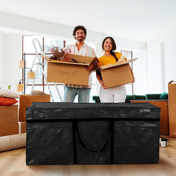 Windyun 4 Pack 195 Gallon Extra Large Moving Bags XXL Heavy Duty Storage Bag with Strong Zipper Handle Jumbo Big Tote Box Foldable for College Dorm Travel Clothes Duffle Blanket Pillow(Black)