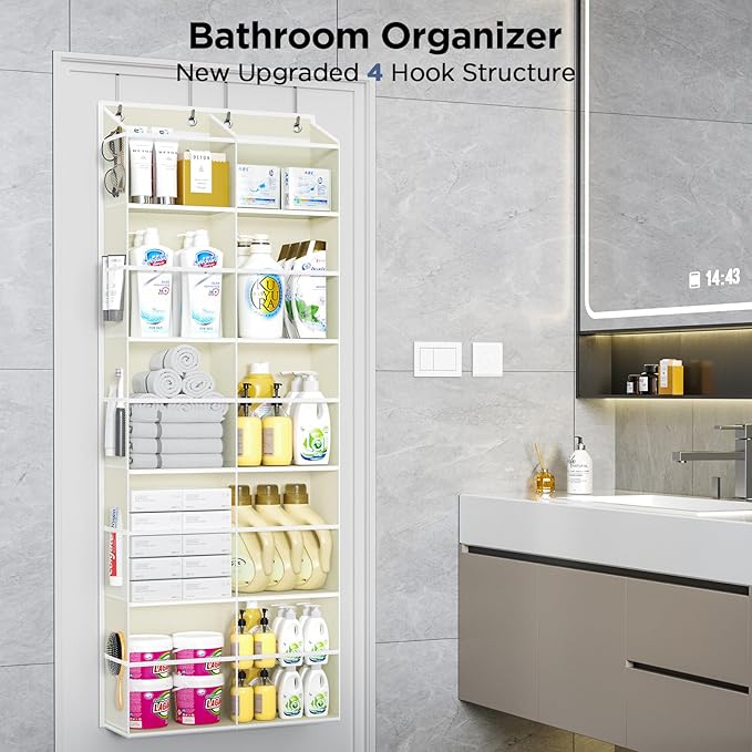 PureSpace 2 Pack 5-Tier Over The Door Organizer with 10 Side Mesh Pockets & Clear Windows, 80 lb Weight Capacity Hanging Storage for Bathroom, Bedroom, Nursery, Kitchen, Organizer Toys (Clear Grey)