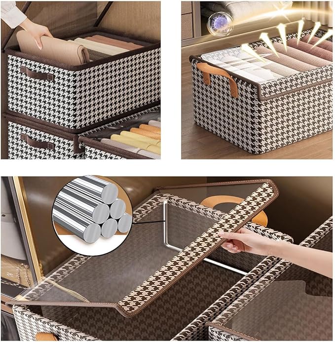 4PCS Foldable Storage Box with Lid - Extra Large Fabric Closet Organizer for Clothes, 18.5x11x7.9 Inch Canvas Bin, Collapsible Design for Bedroom, Shelf, Closet, Underbed (Black & White)