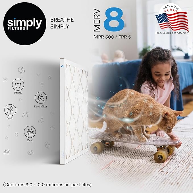 Simply 18x30x1 Air Filter, MERV 8, 12 Pack, For Home AC Furnace & HVAC (Actual Size: 17.75"x29.75"x0.75") DUST, Pet, & Allergy Control