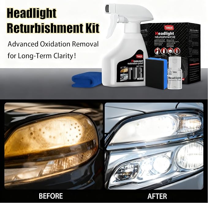 FJHAYRW Headlight Restoration Kit,Instant Oxidation, Yellowing & Cloudy Removal Car Headlamp Cleaner,Includes Headlight Coating and Cleaning Solution - 4 Count (1 Pack)