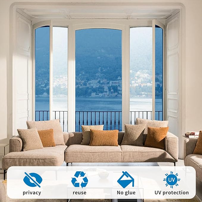 Window Privacy Film One Way Daytime Mirror Tint Treatments UV Heat Control Vinyl Stickers Sun Block Glass Paper Door Covering Reflective 23.6 Inch x 13.1 Feet Blue Silver