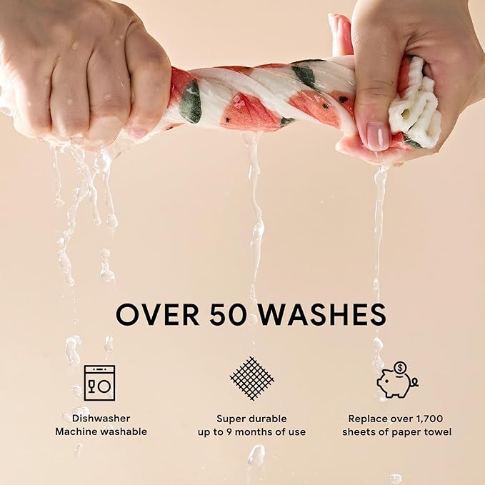 RECYCO Swedish Dishcloths for Kitchen | 4 Pack Oversized Washable Dish Rags | Large Cellulose Reusable Cleaning Paper Towels | Absorbent Counter Dish Cloth Sponge XL Kitchen Wipes, 12" L x 10" W