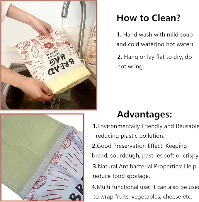 Bread Bags for Homemade Bread- 2 Packs XL Beeswax Bread Bag Reusable Homemade Bread Sourdough Organic Food Storage Bag to Keep Sourdough Fresh