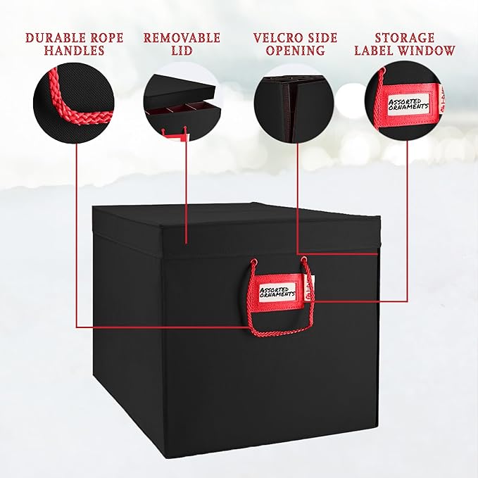 HOLDN’ STORAGE Christmas Ornament Storage Box with Dividers, Stores Ornaments up to 96 of 3 Inch Large Christmas Ball Storage Containers with 4 Trays - Black
