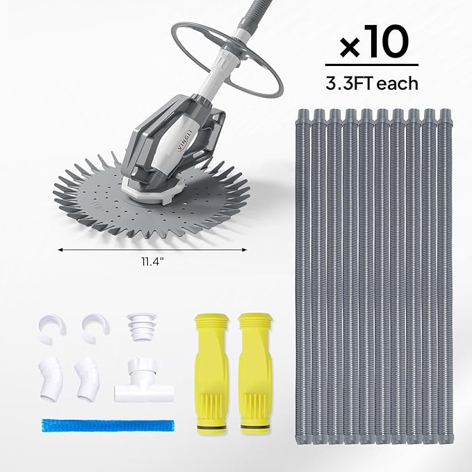 VINGLI Pool Vacuum Cleaner Automatic Sweeper Swimming Pool Creepy Crawler Vacuum with 33FT Hoses (Gray&White)
